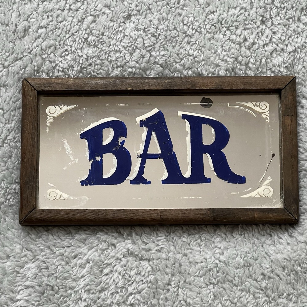 Vintage Wallace Berrie BAR Sign Framed Wood Glass Wall Plaque 1970s USA